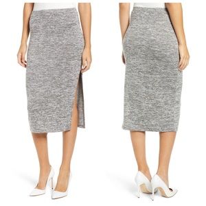 LEITH Gray Knit Marled Side Slit Midi Skirt